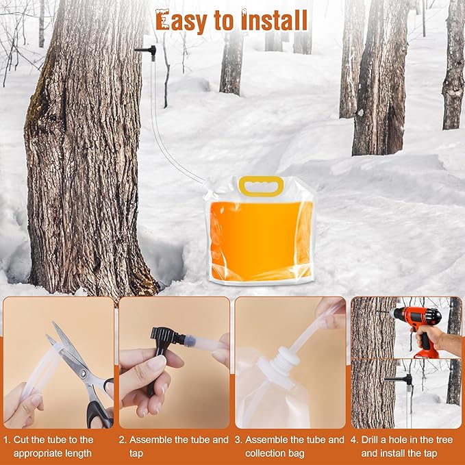 15 Sets Maple Syrup Tapping Kit 15 Tree Taps 15 Collection Bag with Lid (5 L) 15 Silicone Plug 32.8 Ft Tube BPA Free Maple Tree Tapping Kit Supplies for Experts Beginners