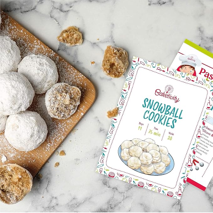 Baketivity Kids Baking Set Meal Cooking Party Supply Kit for Teens Real Fun Little Junior Chef Essential Kitchen Lessons Includes Pre-Measured Ingredients (Baketivity Kit Snowball)