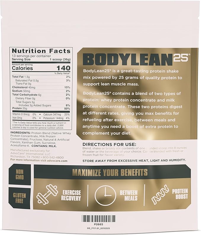 AdvoCare BodyLean25 - Protein Powder with Whey Protein Isolate - Supports Muscle Building &amp A Lean Body - Offers Energy Support* - Vanilla 13 Servings