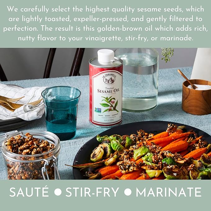 La Tourangelle Toasted Sesame Oil Great for Cooking Add to Noodles Stir-Fry Vegetables Vinaigrettes and Marinades 16.9 Fl Oz (Pack of 2)