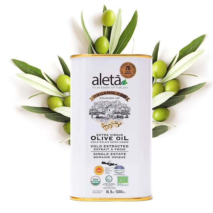 Aleta Farms Organic Olive Oil Extra Virgin High Phenols Single Estate PDO Cold Press Global Gold Awards EVOO Kosher. 16.9 Fl Oz (Pack of 2)