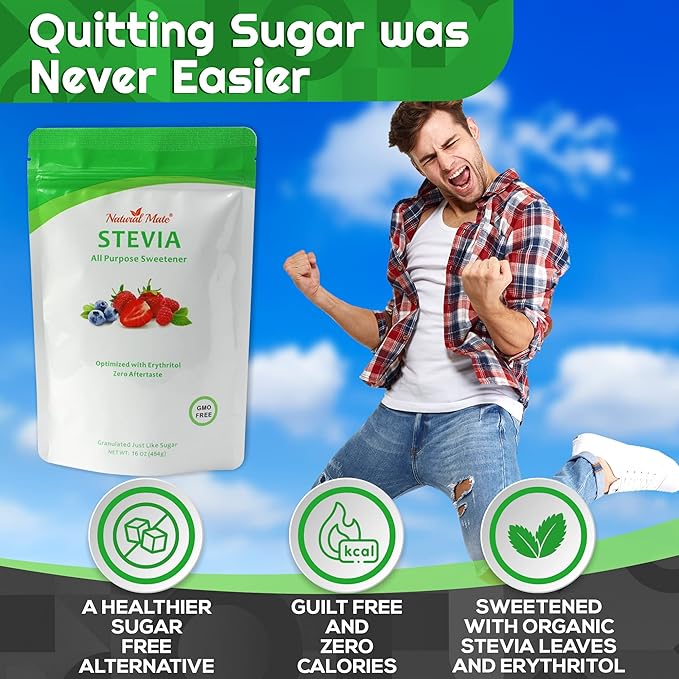 Natural Mate Zero Calorie Sweetener - Organic Stevia Granular Powder Blended with Erythritol - 2:1 Sugar Replacement for Keto Paleo Low GI – (3Lb/48OZ Pack of 1)