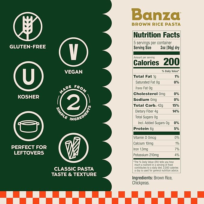 Banza Brown Rice Spaghetti (12-Pack) - Gluten-Free Pasta Made in Italy - Non-GMO Classic Texture Perfect for Leftovers