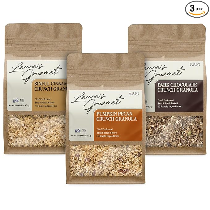 Laura's Gourmet Granola - Fall Faves Variety Pack - Sinful Cinnamon Crunch Pumpkin Pecan Crunch Dark Chocolate Crunch