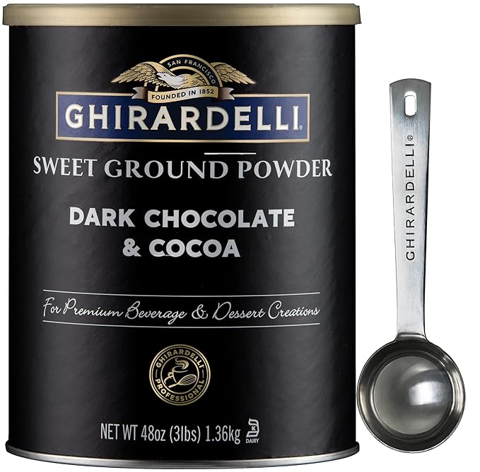 Ghirardelli Sweet Ground Dark Chocolate &amp Cocoa Powder 3 Pound Can with Ghirardelli Stamped Barista Spoon