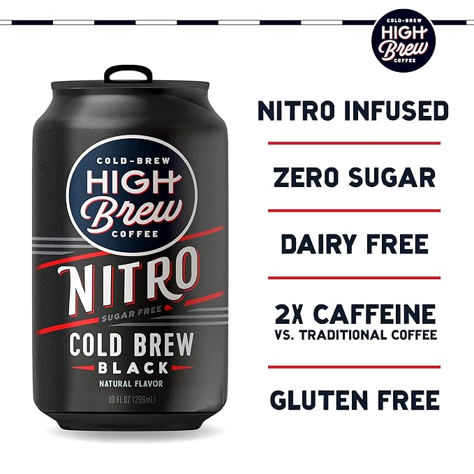 High Brew Coffee Nitro Black Cold Brew Coffee Sugar Free Dairy Free 10 Fl Oz Ready-To-Drink (Pack of 12)