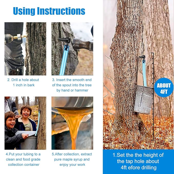 Maple Syrup Tapping Kit 12-Pack - Professional Tree Extractor Tools with Spiles &amp 60cm(23.6 inch) Tubes Backyard Sugarmaking Starter Set