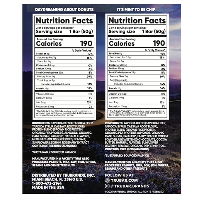 TRUBAR “Wicked” Vegan Protein Bar Variety Pack – It’s Mint to Be Chip &amp Daydreaming About Donuts Plant Based Gluten Free Dairy Free No Sugar Alcohols 12g Protein 11g Fiber Healthy Snack Bar