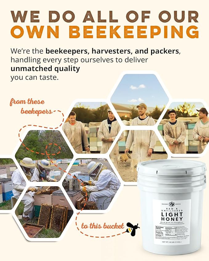 Desert Creek Honey Light Clover - Unfiltered Raw Honey - 5 Gallons of Bulk Unprocessed Unpasteurized - Made in America - Harvested by Our Own Beekeepers - Light and Mild Flavor