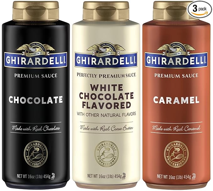 Ghirardelli Squeeze Bottles - Caramel Chocolate &amp White Chocolate - Set of 3