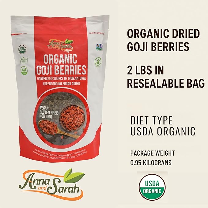 Anna and Sarah Organic Dried Goji Berries 2 Lbs in Resealable Bag