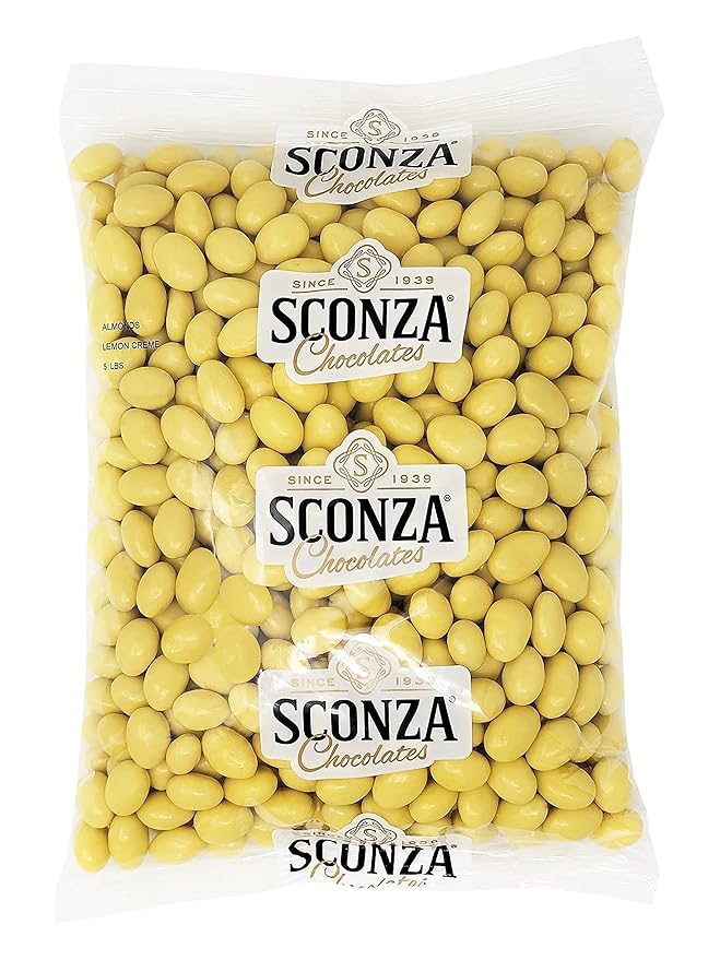 Nutic Lemoncello Chocolate Covered Almonds | 5 Lb Bulk Bag | - By Sconza - Roasted Almond Covered in White Chocolate and Lemon Creme Candy