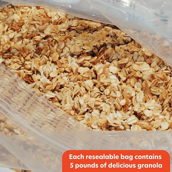 Virtue Foods Bulk Granola Original 5 lb Resealable Bag - Healthy Cereal Topping with Sunflower Seeds Cinnamon Maple Syrup Coconut Oil - Nut Free Gluten Free Soy Free Dairy Free Seed Oil Free V