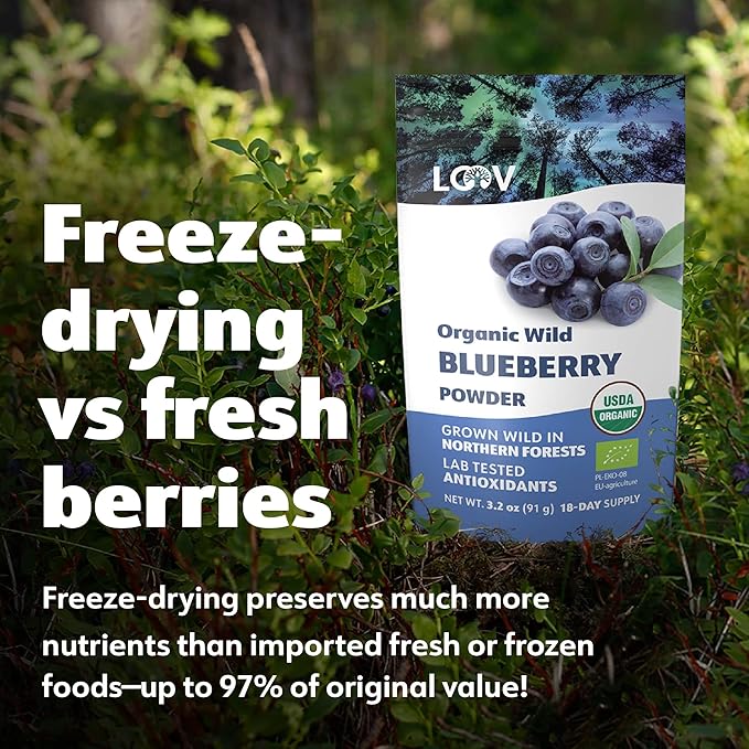 LOOV Bundle | 1 Organic Wild Blueberry Powder and 1 Organic Wild Cranberry Powder | No Added Sugar | Freeze Dried Berries from Northern Europe | 3.2Oz Packs