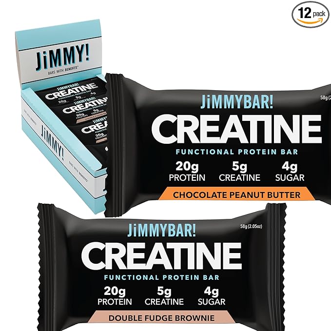 (NEW) JiMMYBAR! Creatine Protein Bar - 5g of Creatine Monohydrate + 20g Protein - High Protein Snack - Supports Muscle Growth Strength &amp Recovery - Real Food Energy Bar for Athletes | 6 Chocolate