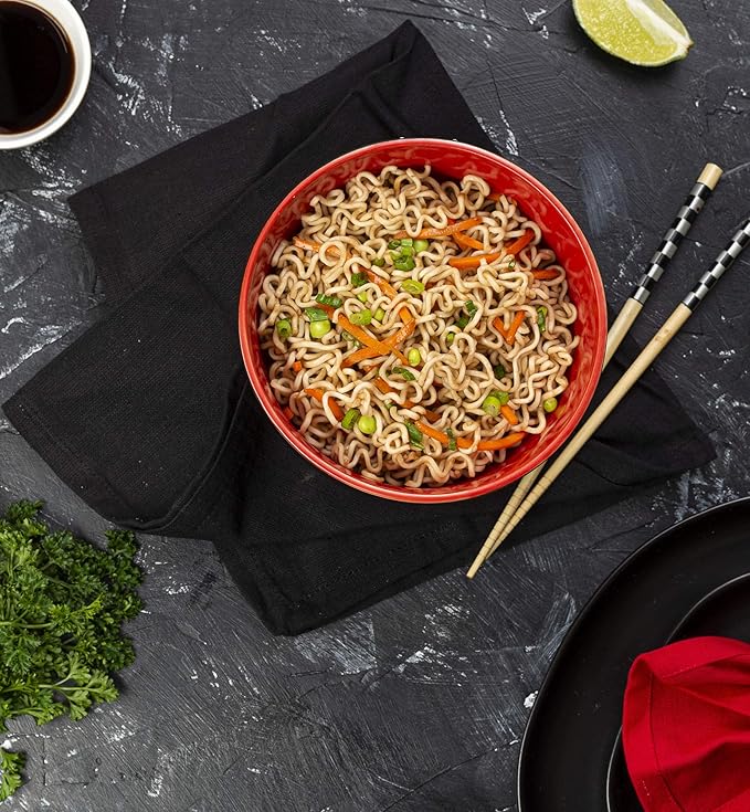KooK Ramen Bowl Japanese Bowls Noodle Bowls Large Soup Bowl Ceramic Large Capacity For Ramen Pho Udon Soba Microwave and Dishwasher Safe 34 oz Set of 4 (Black/Red)