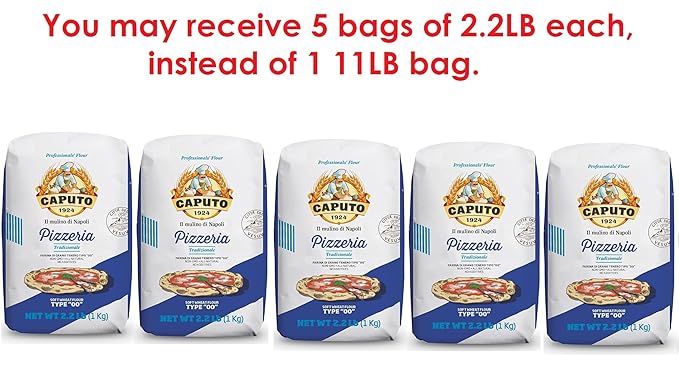 Antimo Caputo Pizzeria Flour Blue 11 Pound (5Kg) Bag - Italian 00 Flour - Soft Wheat for Pizza Dough - Makes that Perfectly Elastic Chewy Crispy Bubble Neapolitan Pizza