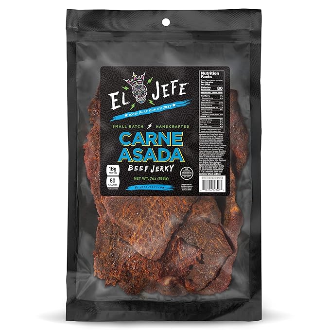 El Jefe Carne Asada 7oz Beef Jerky - Authentic Mexican Style Slab Jerky Handcrafted in Small Batches for a Bold Hispanic Flavor