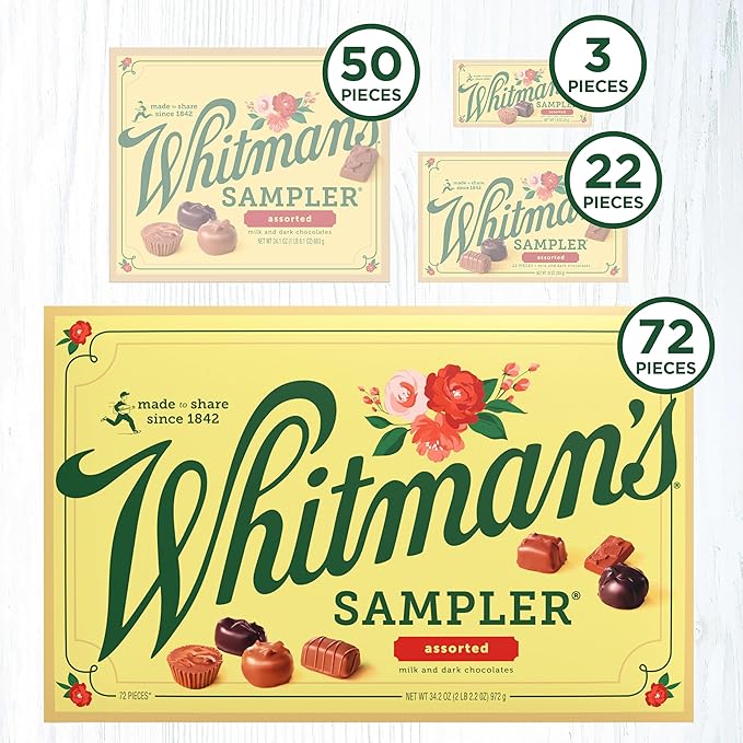 WHITMAN'S SAMPLER Assorted Milk &amp Dark Chocolate Candy Gift Box 36 oz.