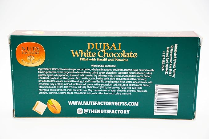 Nuts Factory – Dubai White Chocolate Bars – Pistachio &amp Kataifi – Pack of 2