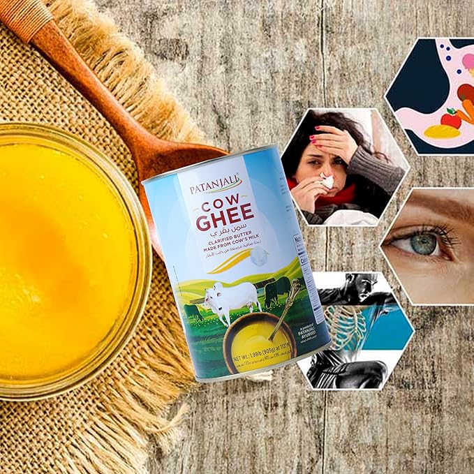 Patanjali Grass Fed Cow Ghee 1Lt- Energy Infused Low in Lactose Low in Casein Non-GMO Vegetarian Gluten free Keto and Paleo friendly.