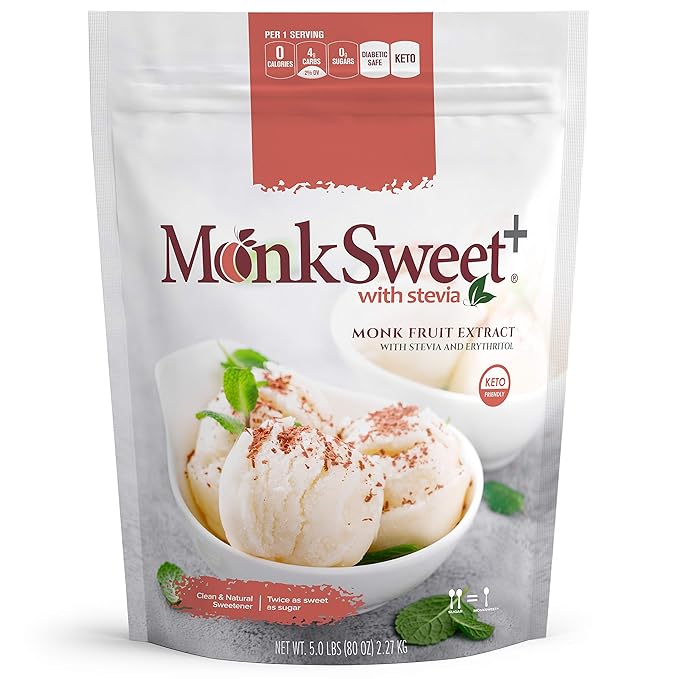 MonkSweet Plus - 5 lb bag - Monk Fruit Stevia &amp Erythritol Blend NonGMO Low Carb Sweetener