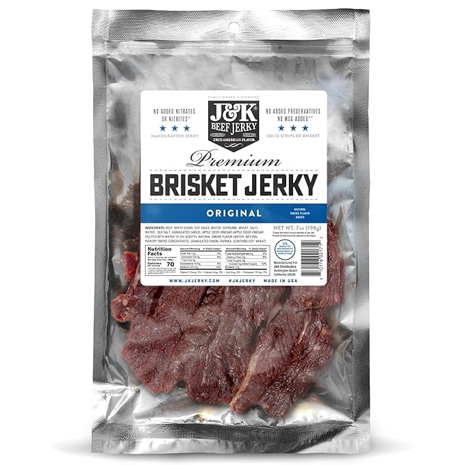 J&ampK Original Beef Brisket Jerky - Hand Crafted Small Batch American Made Slab Jerky - Bold &amp Flavorful Snack! - 7oz Big Bag