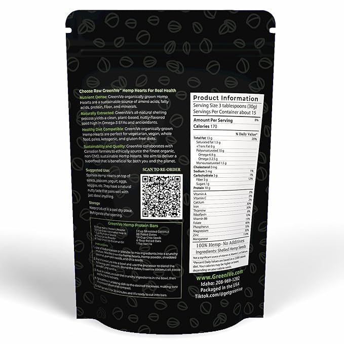 GreenIVe Hemp Hearts 3 Pounds – American Hemp Packed in USA Raw Hulled Hemp Seeds – Plant-Based Protein Vegan Omega 3 &amp 6 Fiber – Non-GMO Gluten-Free Resealable Bag (3 Pounds)
