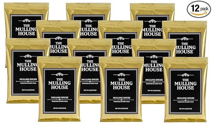 The Mulling House Mulling Spices Bulk 12-Pack – 6 oz Pouches for Making Magic in Cider Wine Tea Coffee &amp Baking – Instant Dissolving Drink Mix with Cinnamon Clove Nutmeg Citrus – Holiday Fav