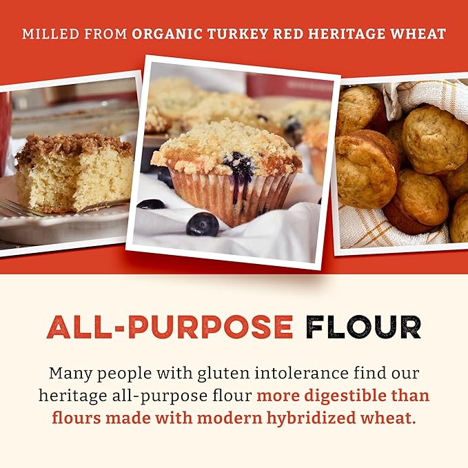 Sunrise Flour Mill Heritage Organic White Flour | USDA Organic All Purpose Flour Unbleached - Non-GMO Kosher Grown Without Glyphosate High Protein for Baking Unbromated White Wheat (400 Ounce (Pac