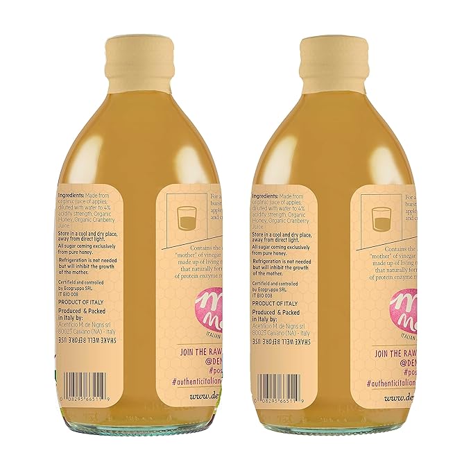 De Nigris Organic Apple Cider Vinegar With Honey Raw &amp Unfiltered 169 Oz (Pack of 2) | Apple Cider Vinegar With Mother For The Balance Of Metabolism Organic