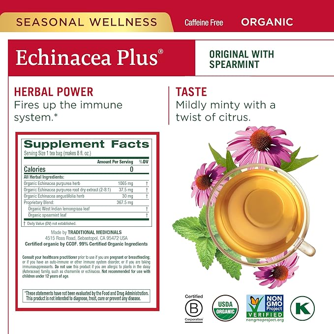 Traditional Medicinals Tea Organic Seasonal Care Variety Pack Throat Coat Echinacea Breathe Easy with Eucalyptus to Support Respiratory Health 96 Tea Bags (6 Pack)