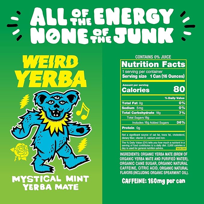 Drink Weird Best Sellers Variety Pack - Acai Pomegranate Yerba Mate White Peach Oolong Tea Mystical Mint Yerba Mate. 12pk of 16oz Cans. Better Energy Drink Alternative.