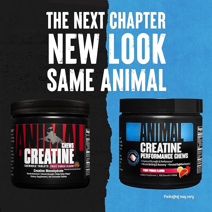 Animal Whey Protein Powder and Creatine Chews Tablets Bundle - Chocolate Flavored 4 lb Protein and Fruit Punch Flavored Creatine for Pre/Post Workout