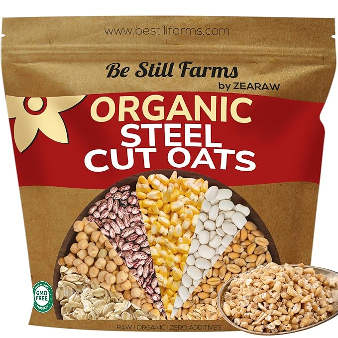 Steel Cut Oats Organic Oatmeal Bulk (4.8 lb) - Irish Oatmeal Cut Oat Groats by Be Still Farms - 100% Whole Grain | High Protein Cereal | USDA Certified | Vegan | Non-GMO | Sugar Free