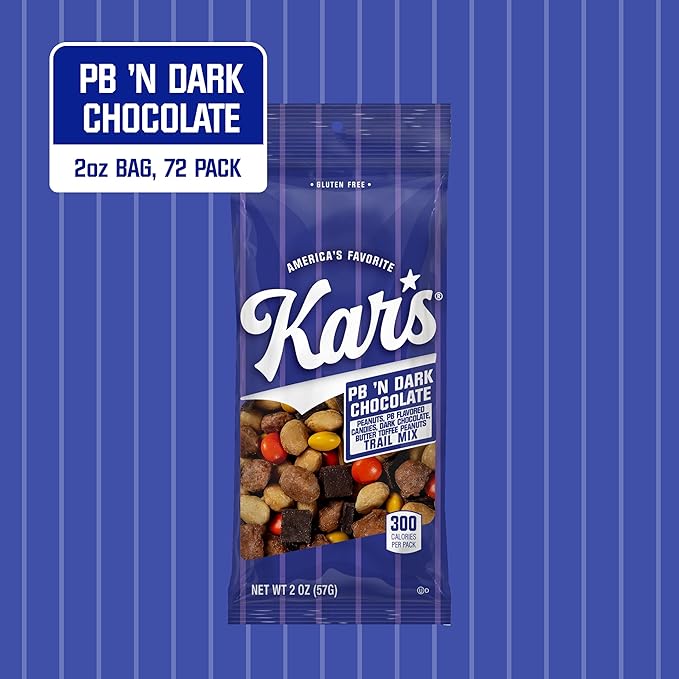 Kar’s Nuts Peanut Butter ‘N Dark Chocolate Trail Mix 2 oz Grab &amp Go Bags Individual Snack Packs (Pack of 72) Gluten-Free Trail Mix Snacks