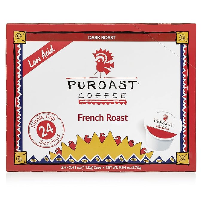 Puroast Low Acid Coffee Pods – House Blend Medium Roast &amp French Roast Dark Roast – Single Serve Pods – Keurig Compatible – High Antioxidants – GERD Friendly – Low Acid Coffee – 2 Pack 24 Ct
