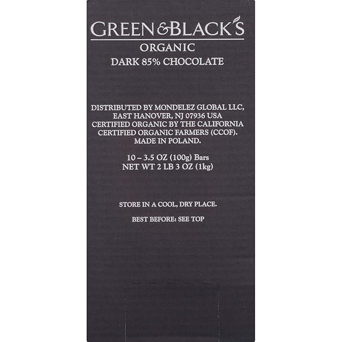 Green &amp Black's Organic Dark Chocolate 85% Cacao 90g (Pack of 10)