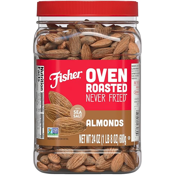 Fisher Oven Roasted Never Fried Almonds 24 Ounces (Pack of 1) Heart Healthy Snacks for Adults Made with Sea Salt No Added Oil Artificial Ingredients or Preservatives Gluten Free Vegan Protein