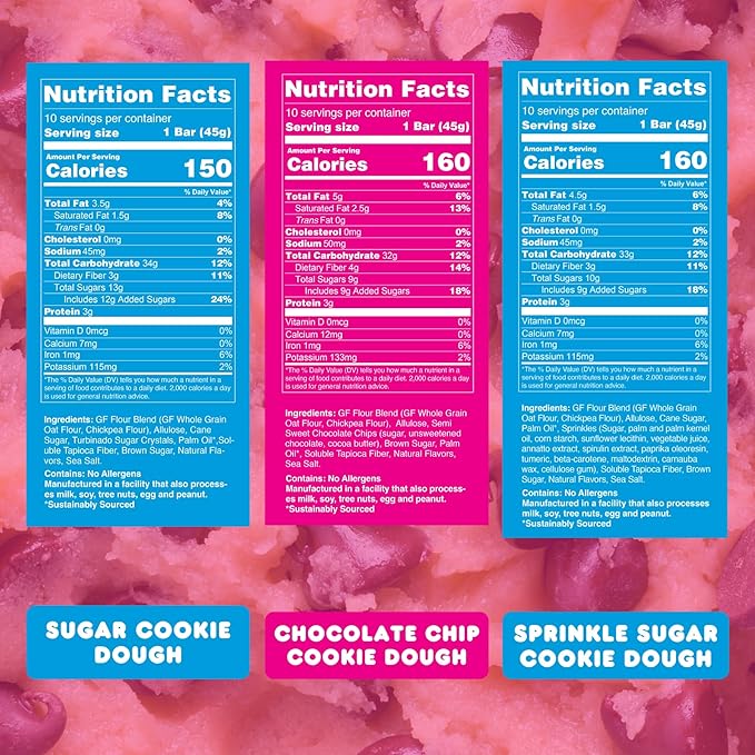 Whoa Dough Allergen Friendly Edible Cookie Dough Bars- Certified Non-GMO Kosher and Gluten Free Bar - Healthy Snack Foods - Plant Based Snacks - Real Ingredients - Variety Pack (6 Bars)