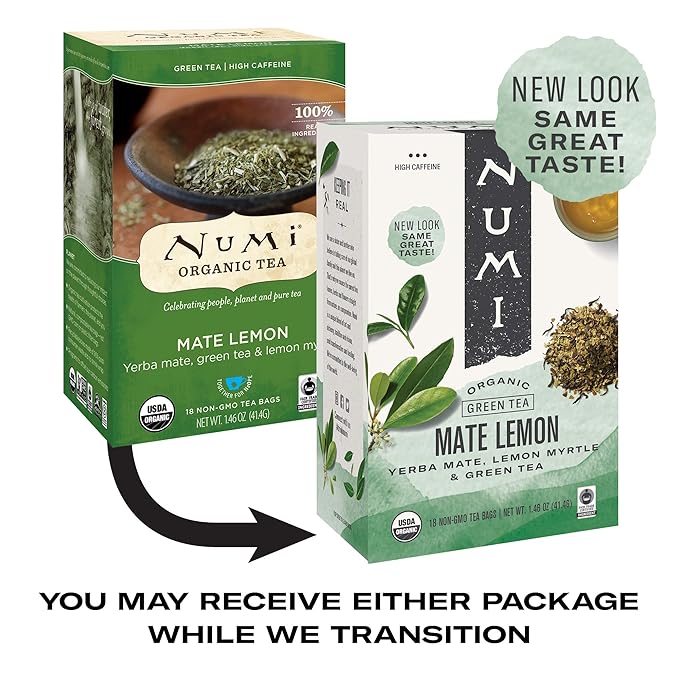 Numi Organic Tea Mate Lemon Yerba Mate Green Tea and Lemon Myrtle 54 Green Tea Bags