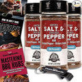 Pit Boss Smoky Salt &amp Cracked Pepper All Purpose AP Premium BBQ Barbecue Mixed Seasoning Spice &amp Rub 3 pk Choice Bundle (16.8 oz) + Guide &amp Keychain Bottle Opener (5 Items)!