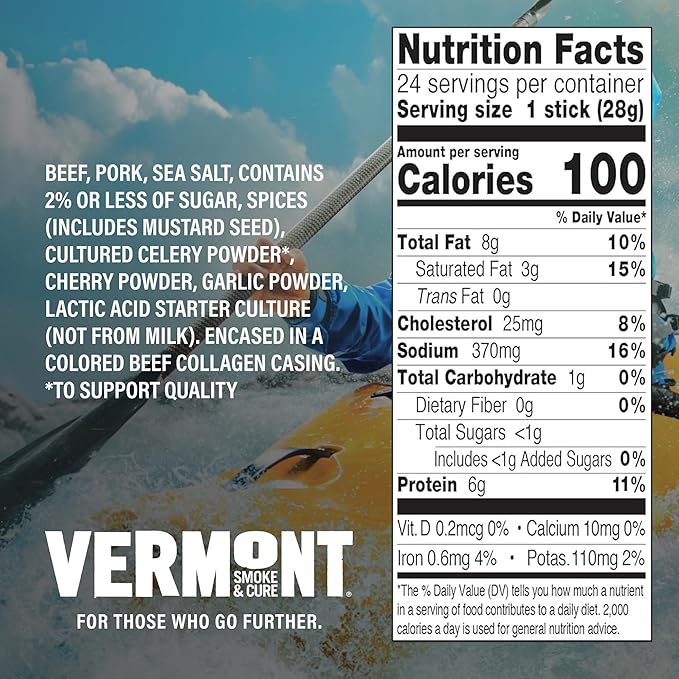 Vermont Smoke &amp Cure - Original Beef &amp Pork Meat Sticks - Protein Snacks - On the Go Healthier Snack for Adults &amp Kids - 0.5 oz 8 Pouches 48 Count