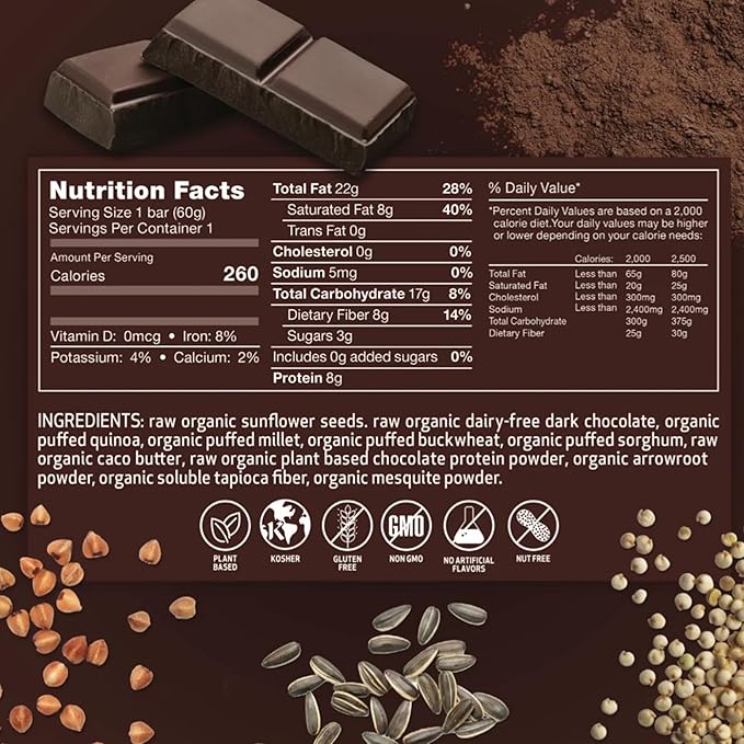 Rawmantic Vegan Protein Bar Dark Chocolate (Pack of 12) – Blend of Dairy Free Dark Chocolate Pea Protein Almonds Pecans Cacao Nibs &amp More - Dairy-Free Gluten-Free Plant-Based &amp Guilt-Fre