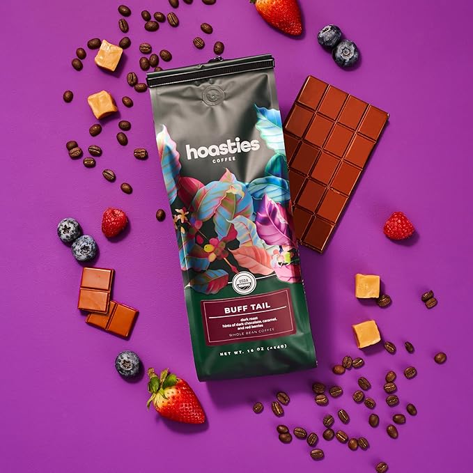Hoasties Coffee Buff Tail - USDA Organic Dark Roast Ground Coffee 100% Colombian Arabica Pesticide &amp Chemical-Free 16 oz