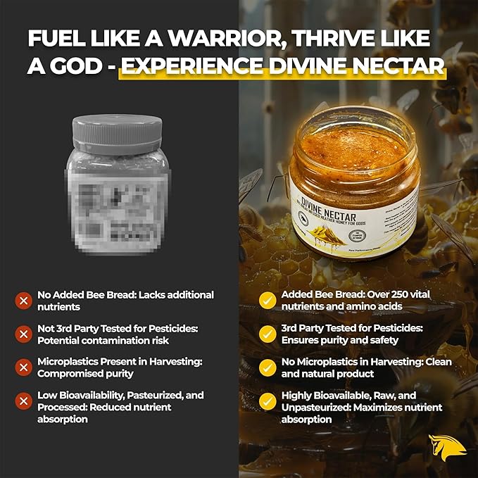 Divine Nectar Spartan Bee Bread Infused Heather Honey | Supercharged Performance Recovery and Vitality | 100% Raw and Pure