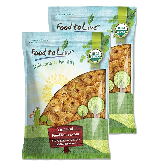 Food to Live - Organic Dried Pineapple Rings 10 Pounds Non-GMO Flavorful Chewy Fruit Snack Vegan Unsulfured No Sugar Added Bulk Addition to Desserts Cakes Pies No Sulphites Unsweetened