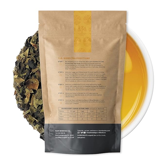 Kombucha.com Certified Organic Loose Leaf Tea - Kombucha Brewing Blends (Black/Green/White Tea Blend 1 Pound). Makes up to 50 gallons.