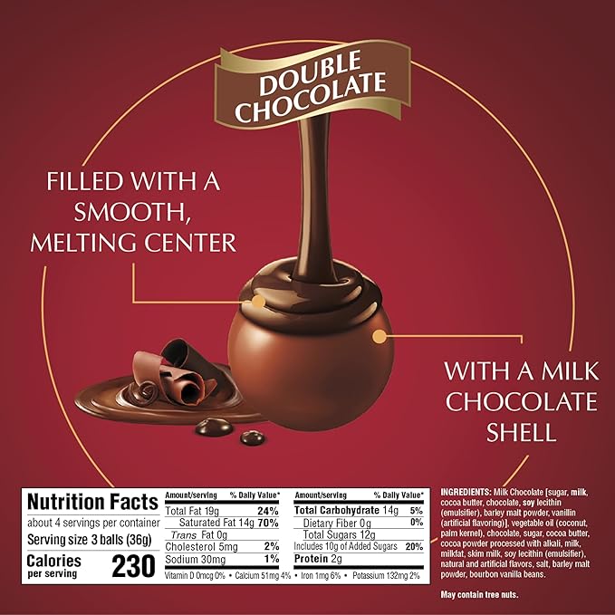 Lindt LINDOR Double Chocolate Milk Chocolate Candy Truffles Milk Chocolate with Smooth Melting Truffle Center Great for Gift Giving 5.1 oz. Bag (6 Pack)