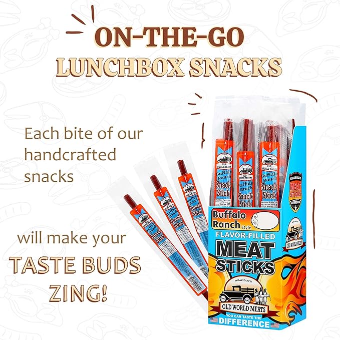 Old World Meats Meat Sticks 110 Calories Keto Low Carb 1g Sugar Fuelings 20 Pack 1 ounce sticks (Buffalo Wings &amp Ranch)